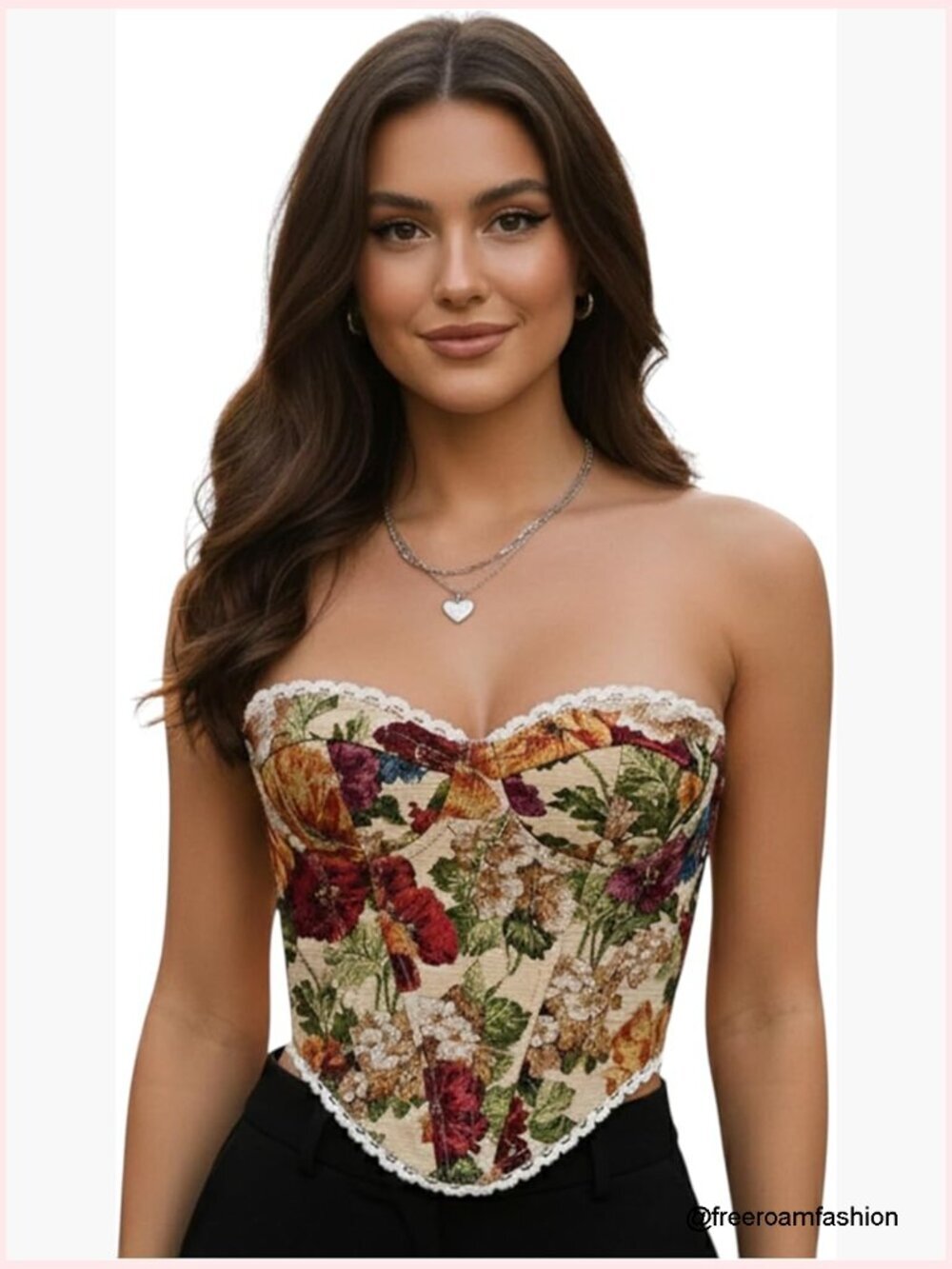 Sleeveless Floral Corset Top Bustier with Adjustable Lacing, Vintage Shapewear